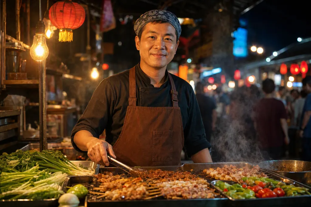 Portrait de vendeur de street food de nuit au night market