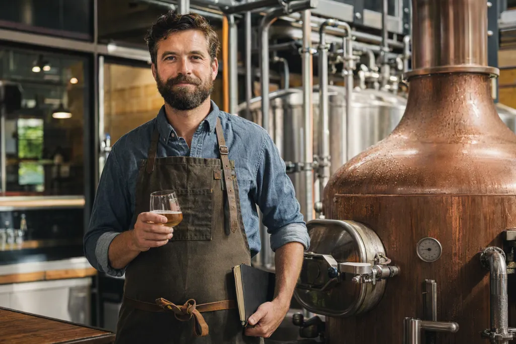 Ritratto di birra artigianale con serbatoi in rame