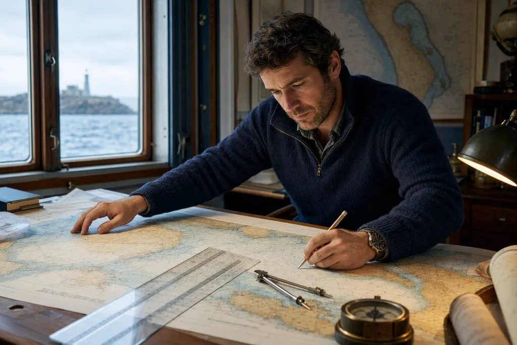 Bản đồ chân dung Marine Cartographer trên bàn