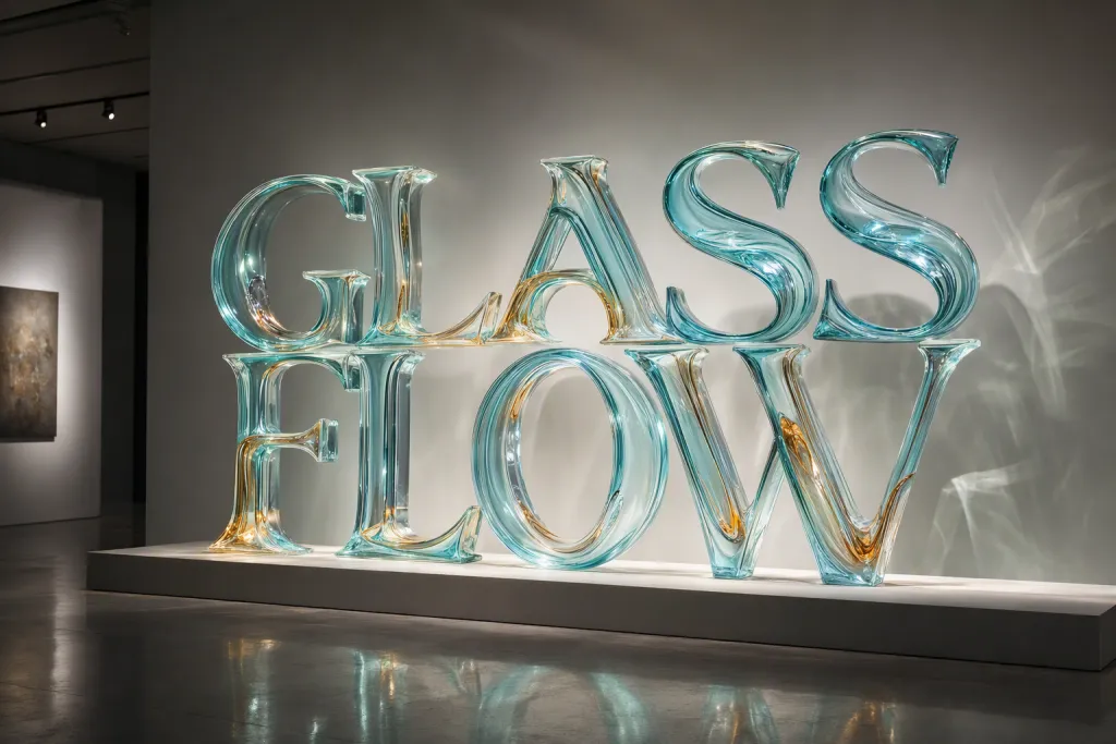Arte tipográfico de exhibición de tipografía de alfabeto de vidrio fundido