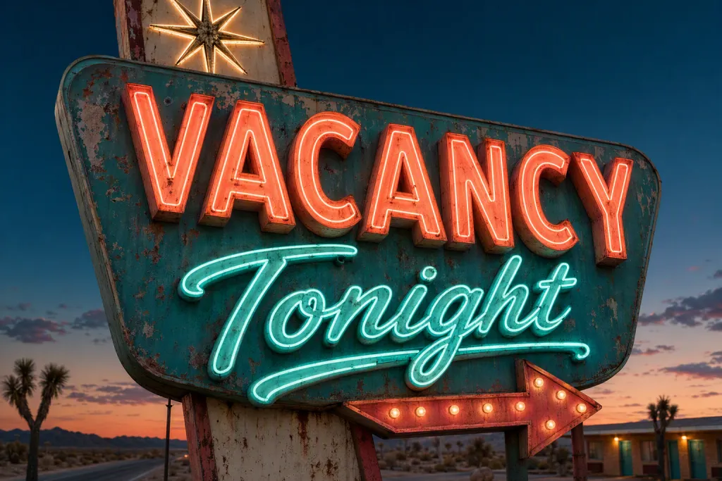 Rótulo retro de neón tipográfico de motel en carretera