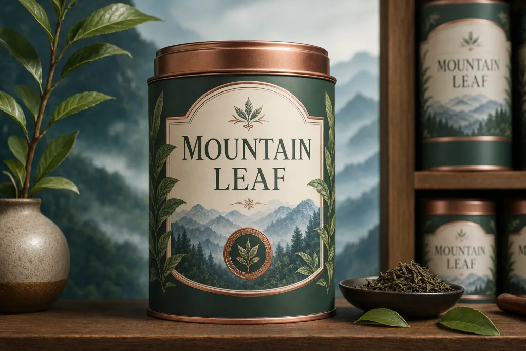 Botanische Teedose Typografie Verpackungsumwicklung