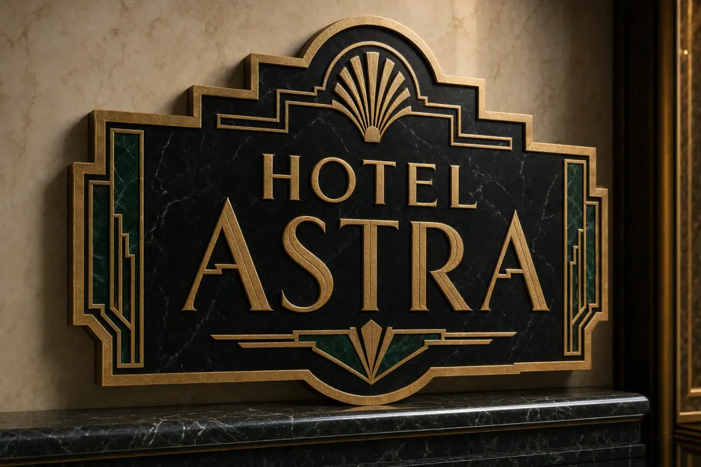 Art Deco Hotel Monogram Typography Lobby Plaque