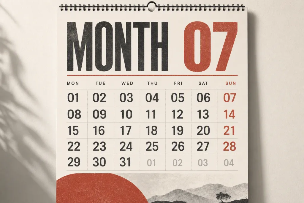 Typographic Calendar Numerals Typography Wall Calendar
