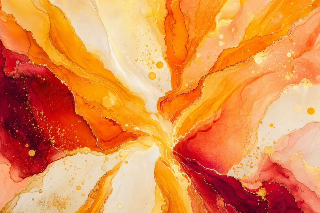Affiche abstraite à l’encre solaire : flux de marbrure rayonnante