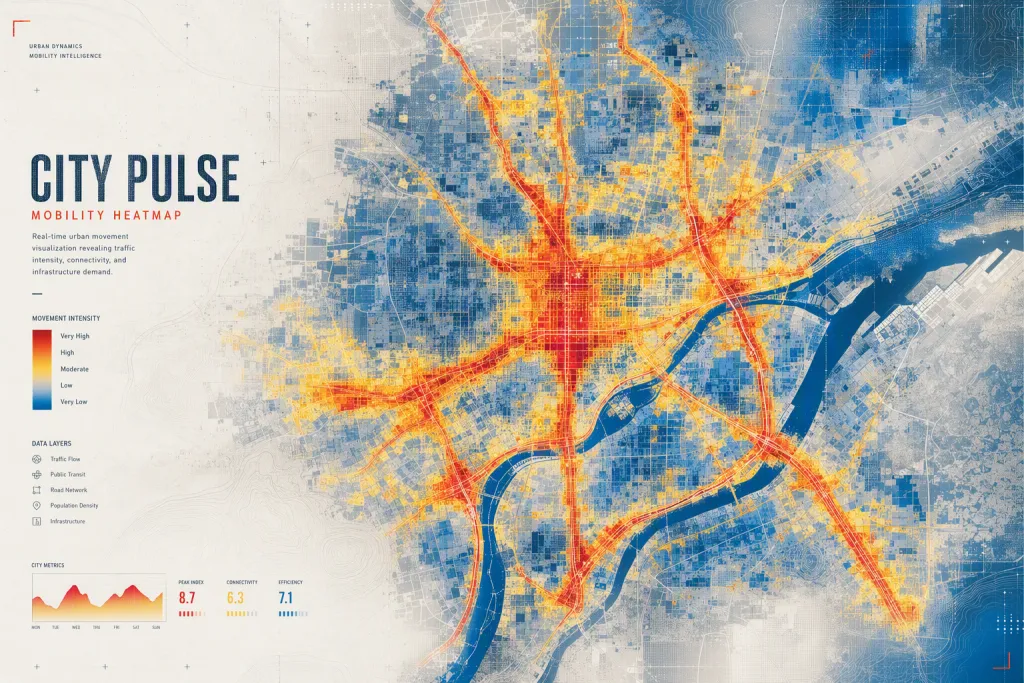 Abstraktes Urban-Heatmap-Poster Satelliten-Farbband