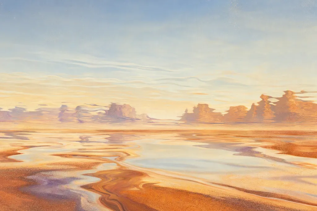Arte generativo del espejismo del desierto con ondas de calor refractadas