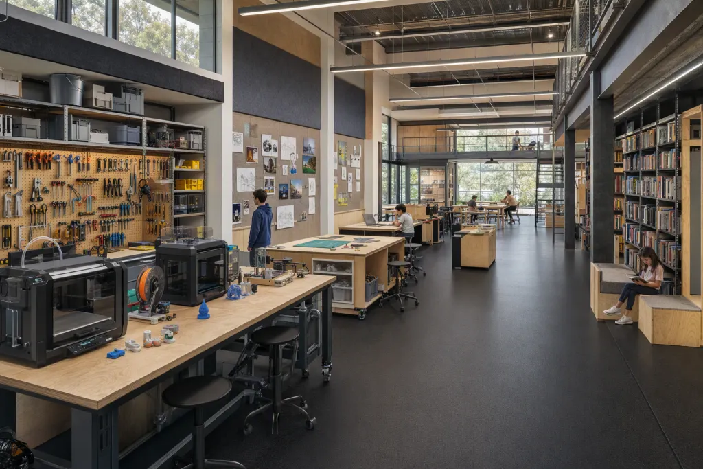Laboratorio di apprendimento Urban Maker Space Library Learning Architecture Workshop Reading Hybrid