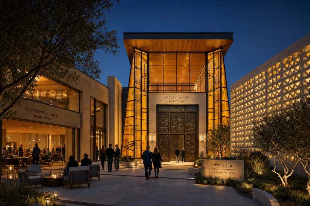 Contemporary Synagogue Lantern Sacred Community Architecture Night Light Study