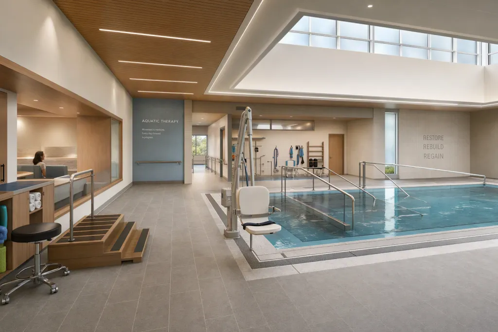 Centro de Reabilitação com Hidroterapia Saúde Bem-estar Arquitetura Piscina Terapia Interior