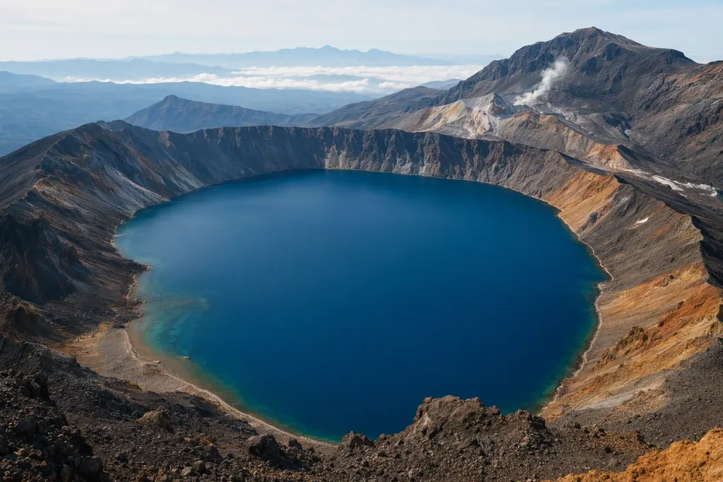 Vista Cênica de Geologia da Natureza do Lago na Cratera Vulcânica