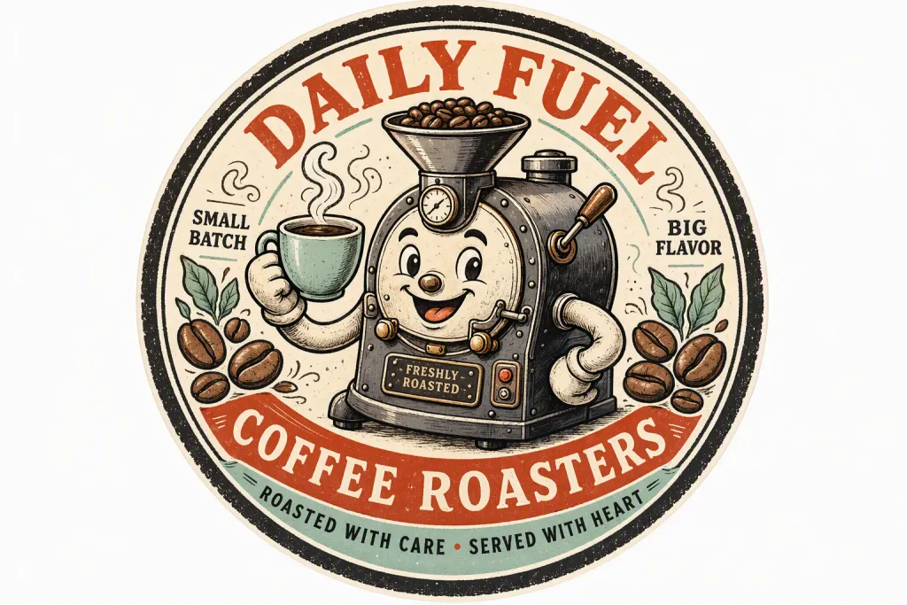 コーヒーロースターのマスコット ブランドステッカー 手描きバッジ