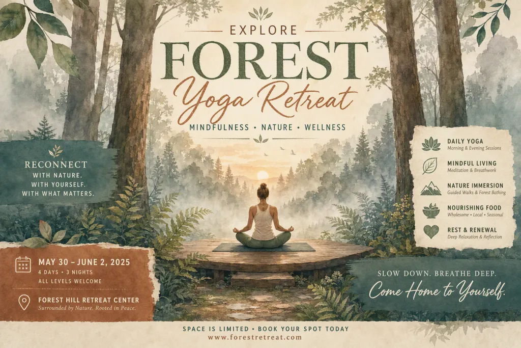 Forest Yoga Retreat Wellness Poster Earthy Watercolor