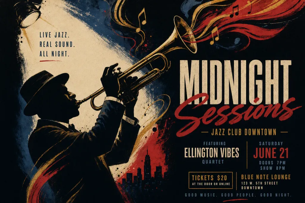 Jazz Trumpet Poster Music Venue Bold Ink Illustration
