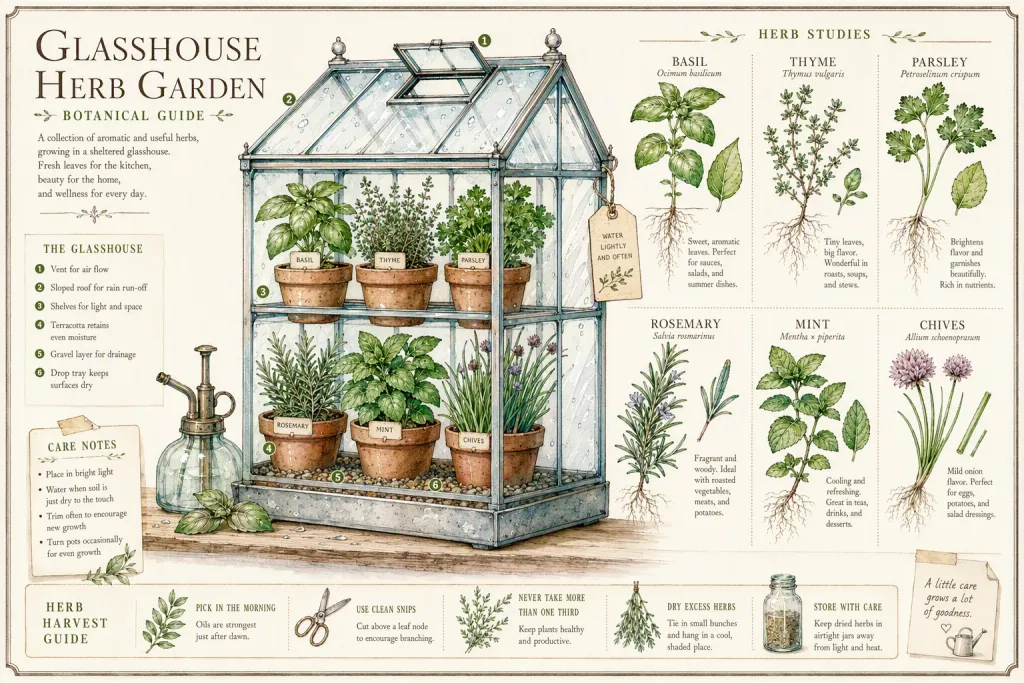 Glasshouse Herb Garden Botanik Rehberi Çizgi Ve Wash Tabak Kılavuzu Ve Yıkama