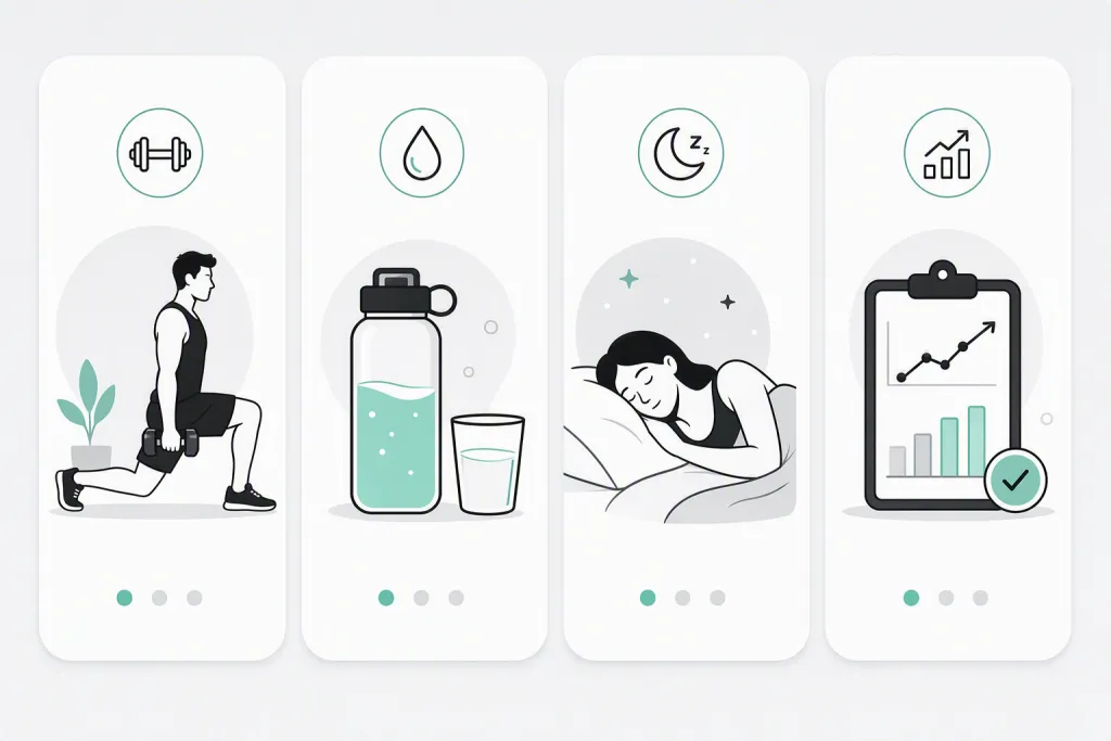 Aplicación Minimal Fitness Icons: set vectorial monocromo para la incorporación