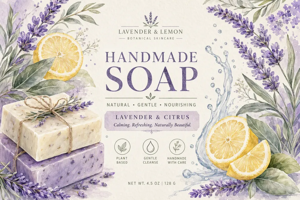 Etichetta per sapone fatto a mano Belle confezioni packaging Botanica acquerello