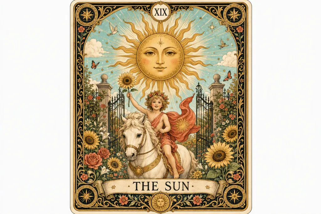Tarot Sun Card Mazzo di Carte Mistico Scatola Disegno a Linee Ornato