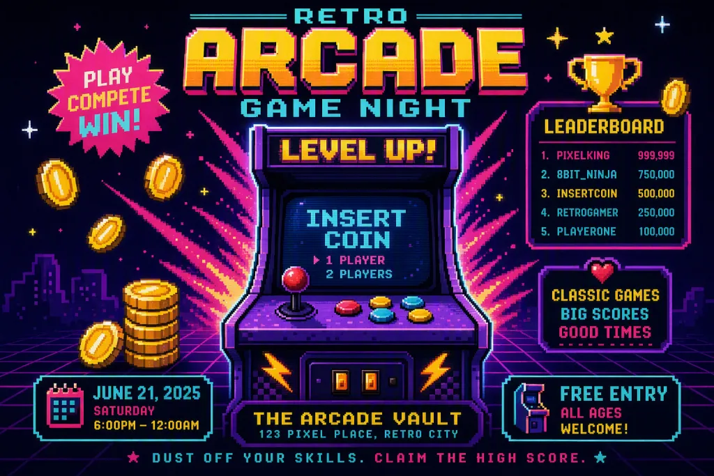 Poster Pixel con Arte Retrò di Arcade Cabinet per Giochi