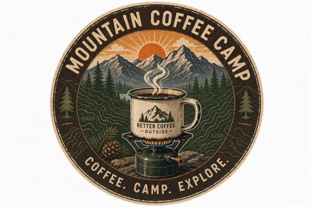 Mountain Coffee Camp Outdoor Brand Vintage Badge