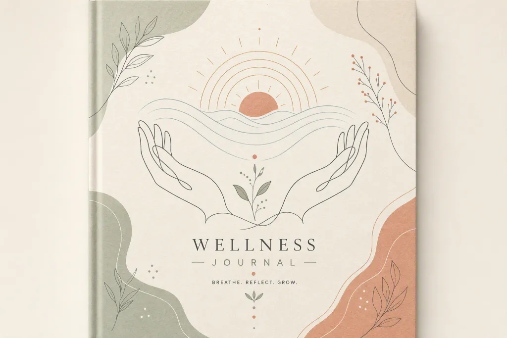 Design di cancelleria per copertina di Wellness Journal Calming Abstract Line Art
