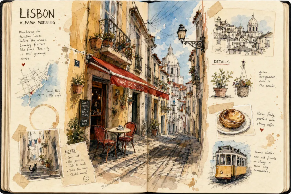 Urban Sketchbook Café-Reisetagebuch Lose Tintenwäsche