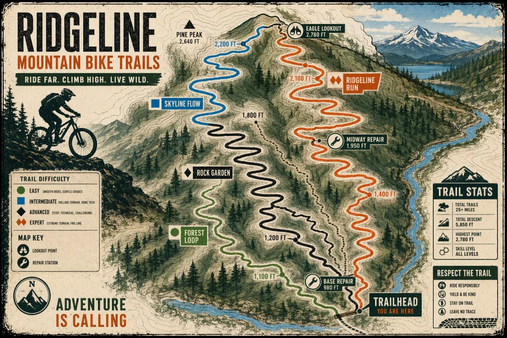 Alfombra Mapa Exterior de Sendero para Bicicleta de Montaña, Mapa de Líneas Rugosas