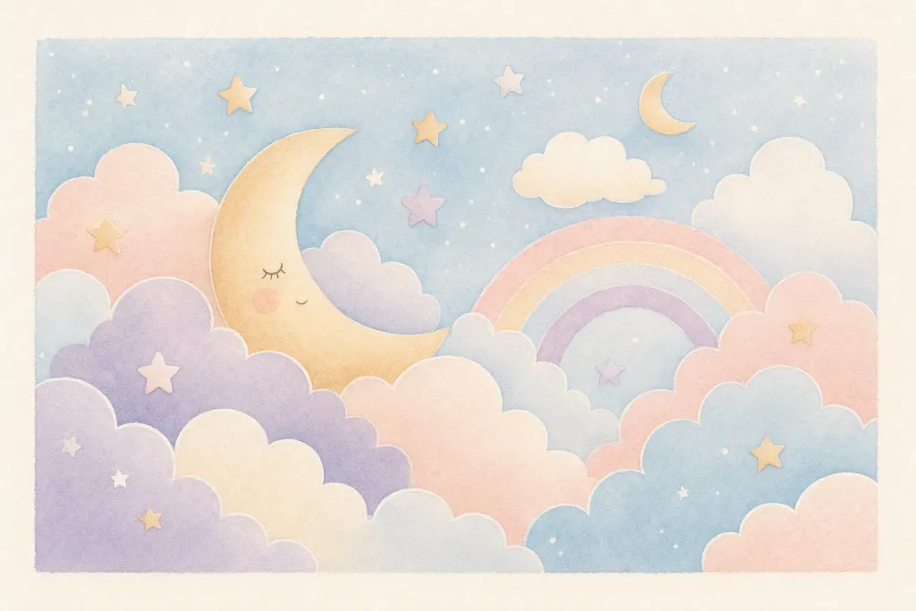 Arte da Parete per Cameretta Dreamy Cloud, Illustrazione in Pastello Morbido