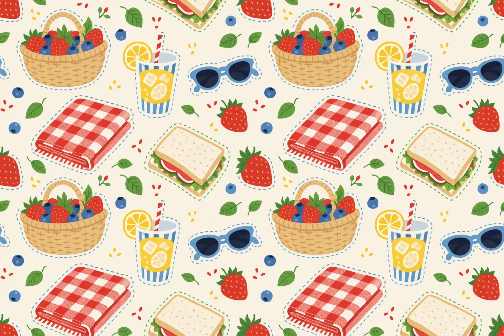 Palamuting Disenyo ng Seamless Pattern sa Picnic Blanket Surface Design