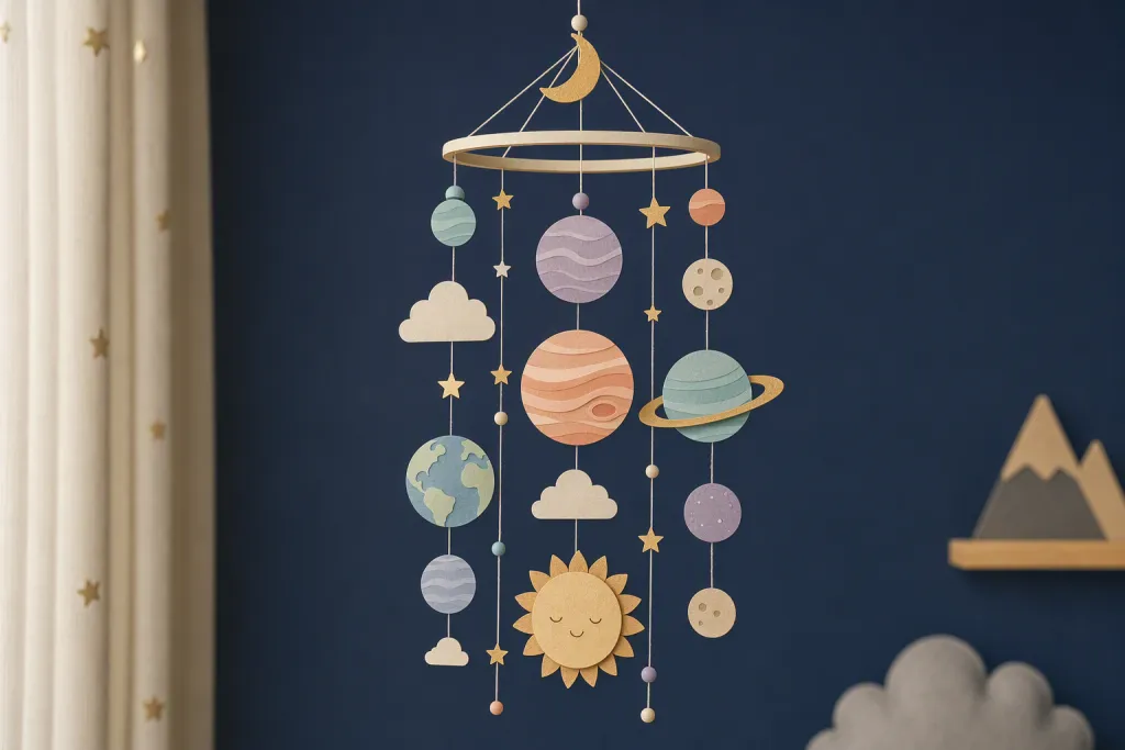 Sonnensystem Mobile Babyzimmer Deko Cut-Paper Illustration
