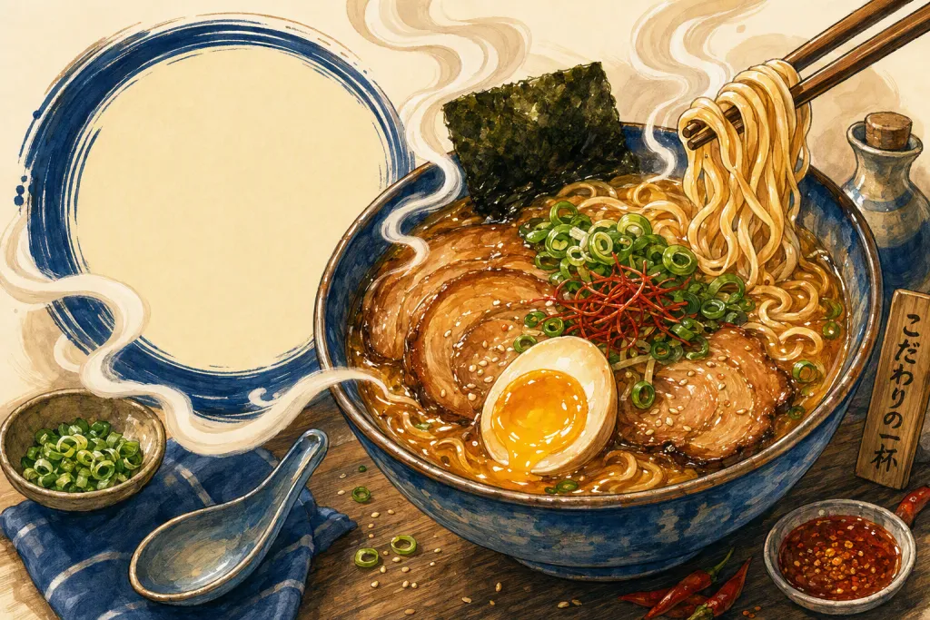 Ilustração de Alimento com Marcador de Embalagem para Tigela de Ramen de Cerâmica