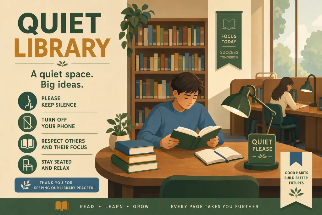 Stilles Bibliotheksplakat Bildungs-Kampagne Warm Flat Illustration