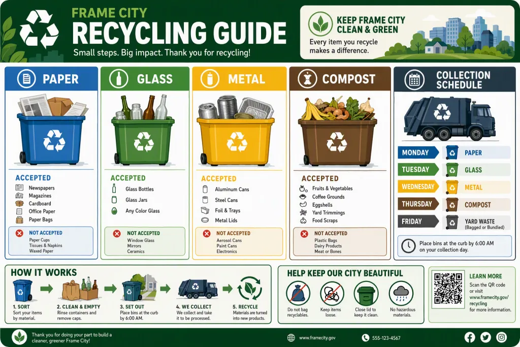 Stadt-Recycling-Leitfaden Bürgerinfografik Modulares Vektor-Infografik