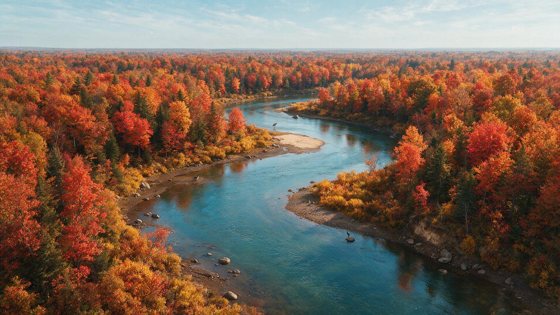 Winding Fall River Aerial Panorama